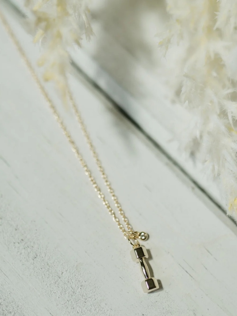 Gold Dumbbell Charm Necklace - I Am Strong
